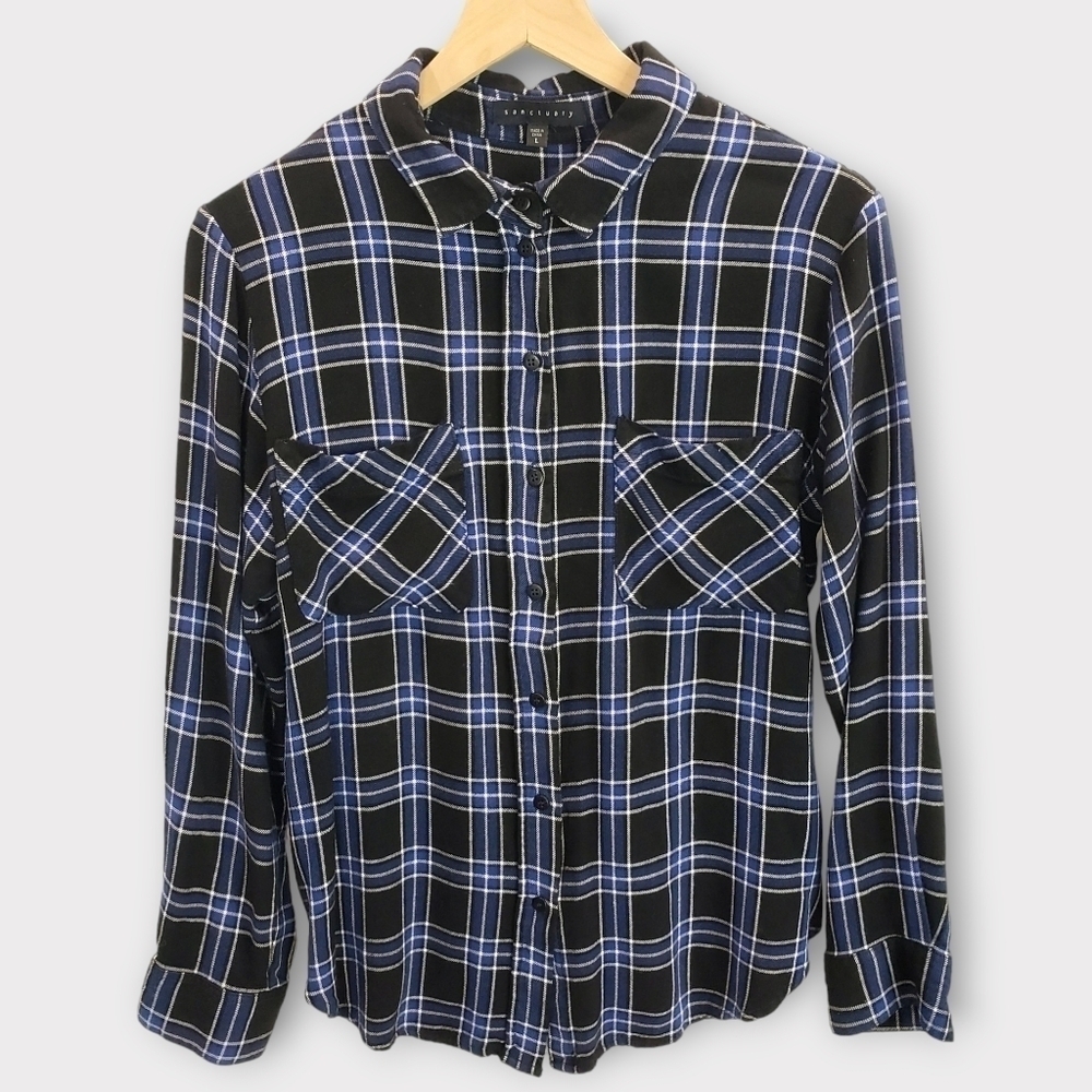Sanctuary Plaid Top Blue Large